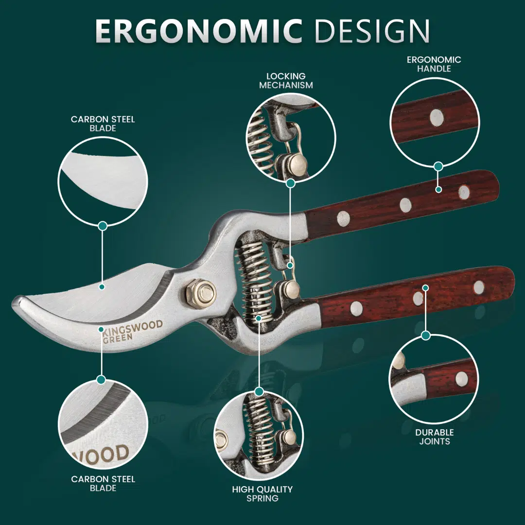 Garden tool product infographic showing features and benefits